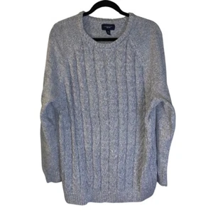 Lands End Women's Drifter Cable Knit Sweater Plus Size 2X Pastel Blue White Marl - Picture 1 of 7