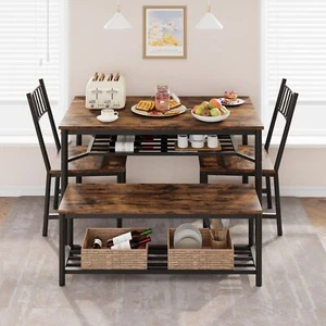 Kitchen Table and Chairs Set ,Dining Room Table Set with Bench Storage Rack Home - Picture 1 of 12