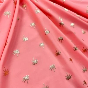 Printed Spandex Fabric Golden Palm Trees 4-Way Stretch By The Yard for Swimwear - Picture 1 of 5
