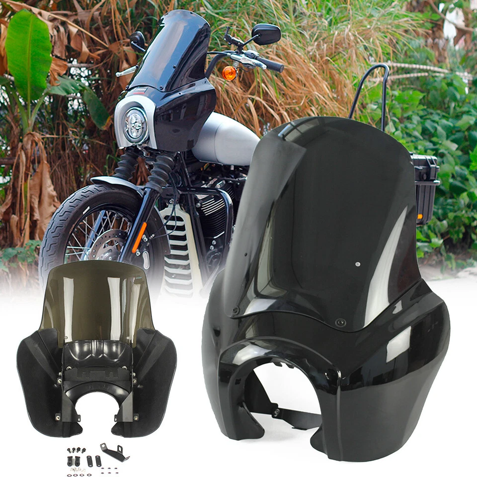 Black Headlight Fairing 15'' Windshield Fits Harley Dyna Fat Bob FXDF Club Style — 第 1/4 张图片