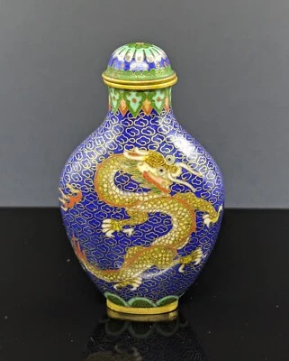 Fina botella de tabaco antigua china Cloisonne Dragon Imperial Qing Qianlong 18c Foto 1 de 4
