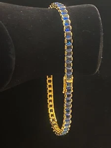 Gorgeous 14,20 Cts Princess Form Blauer Saphir Unisex Tennis Armband In 14K Gold - Bild 1 von 12