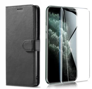 Do iPhone 7 8 XR 11 12 13 PRO MAX Skórzane etui na portfel + szkło hartowane - Zdjęcie 1 z 5