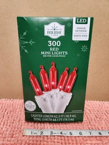Holiday Time Christmas Lights 300 Red Mini Lights White Wire 64.1 FT NEW - Picture 1 of 7
