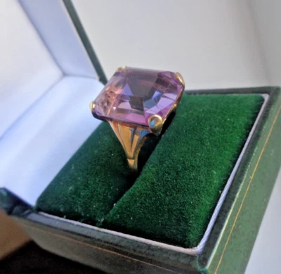 Ring 9ct Gold Amethyst Mode Gelbgold Hm 1960 London Größe O bis P - Bild 1 von 4