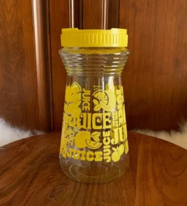 Vintage Juice Carafe Pitcher on Clear Glass Yellow Lemons Oranges w/Plastic Lid - Picture 1 of 6