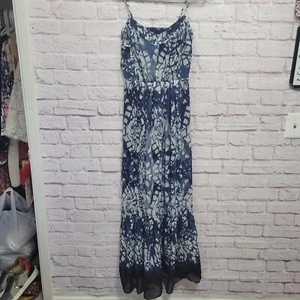 Betsey Johnson Maxikleid blau weiß Stufen Rüschen Spaghettiträger Gr. 6 gefüttert - Bild 1 von 10