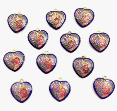 12 Dijes Colgantes Corazón Oro Rosa Azul Unicornio Cloisonné Vintage 5312PT Foto 1 de 4
