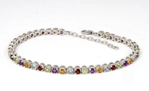 925 Sterling Silver Real Gem Stones Thai Handmade Bracelet 7 1/4" -8 1/4" GT76 - Imagen 1 de 4
