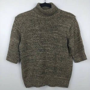 MOUNTAIN LAKE Brown Marled Cropped Turtleneck Sweater 3/4 Sleeves Sz L - Picture 1 of 6