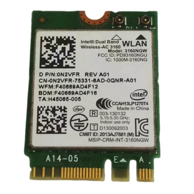 Intel Dual Band Wireless-AC 3160 3160NGW NGFF Bluetooth 4.0 Wifi WLAN card 28D9J - Image 1 of 2