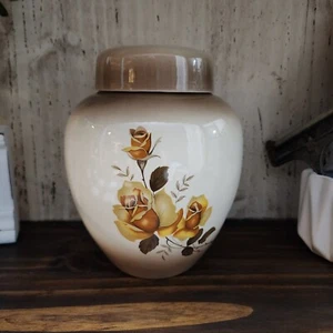 Vintage Ingwerglas Vase MCM Küche gelbe Rosen Retro braun 50-60er Jahre Deko - Bild 1 von 6