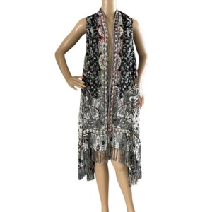 Soft Surroundings Embroidered Open Front Cardigan Fringe Lightweight OS NWT - Picture 1 of 4