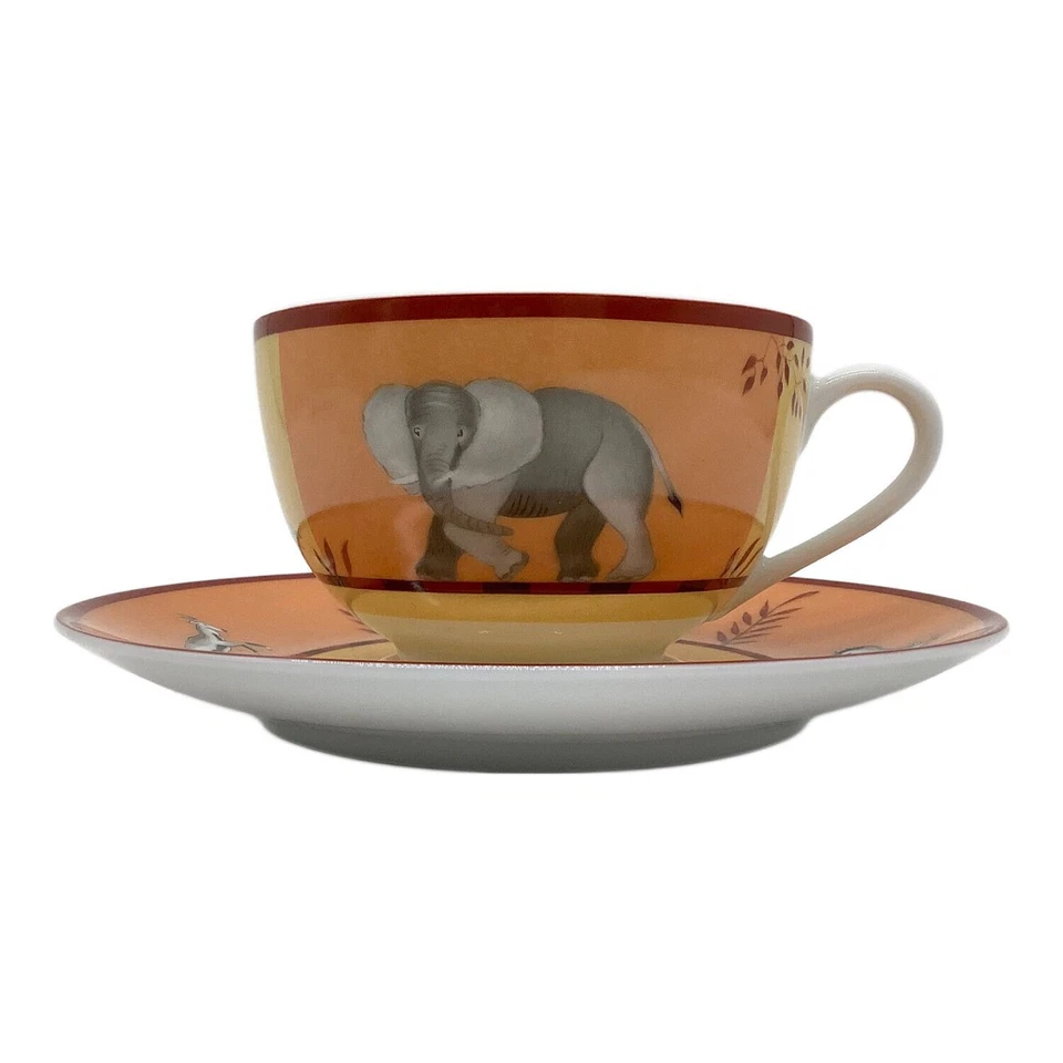 爱马仕非洲茶杯碟大象橙色餐具动物咖啡早晨 — 第 1/4 张图片