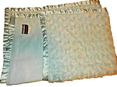 1C Blankets & Beyond Blue Plush Swirl Faux Fur Fleece Satin Baby Crib Blanket - Image 1 of 4