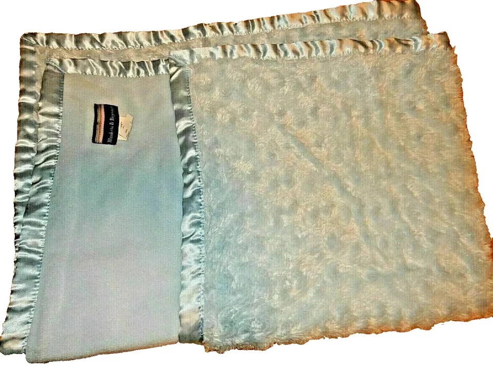 1C Blankets & Beyond Blue Plush Swirl Faux Fur Fleece Satin Baby Crib Blanket - Image 1 of 4