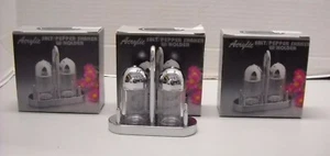 Shaker sale e pepe acrilico e cromato con supporto nuovo in scatola lotto di 3 - Foto 1 di 8