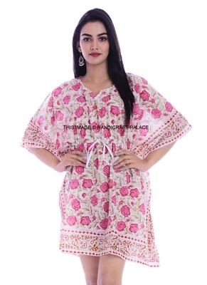 Anokhi, Vintage Indio Bloque Algodón Estampado Caftán Vestido Largo, Flor Boho - Imagen 1 de 4