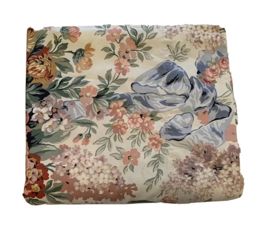 Sábana bajera plana Ralph Lauren Allison blanca multi floral vintage ~ DOBLE Foto 1 de 4