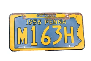 VINTAGE ANTIQUE 1956 PENNA LICENSE PLATE M163H GARAGE MAN CAVE DECOR - Picture 1 of 1