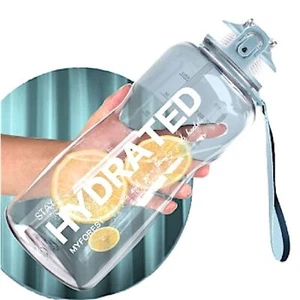 Water Bottle 64oz has Straw BPA Free Drinking Bottle with Time Marker Leakproof - Picture 1 of 3