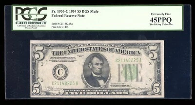 DBR 1934 $5 FRN DGS Mule Philadelphia Fr. 1956-Cdgsm PCGS 45 PPQ Ser C21148225A - Image 1 of 2
