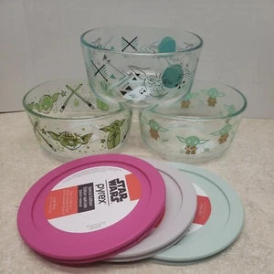 Set of 3 LIMITED EDITION Pyrex 4 Cup Yoda Glass Storage Bowls with Lids - Picture 1 of 9