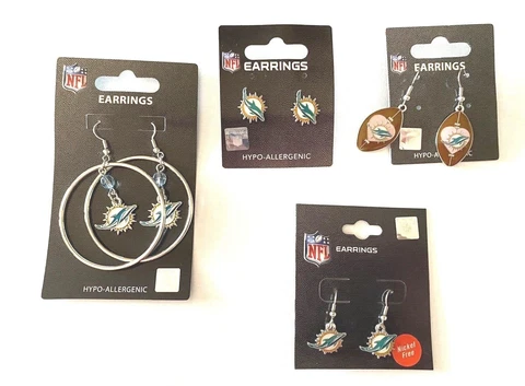 Miami Dolphins Earrings~ Post/Dangle/Hoop Crystal Bead/Pink Heart Football NFL Cover