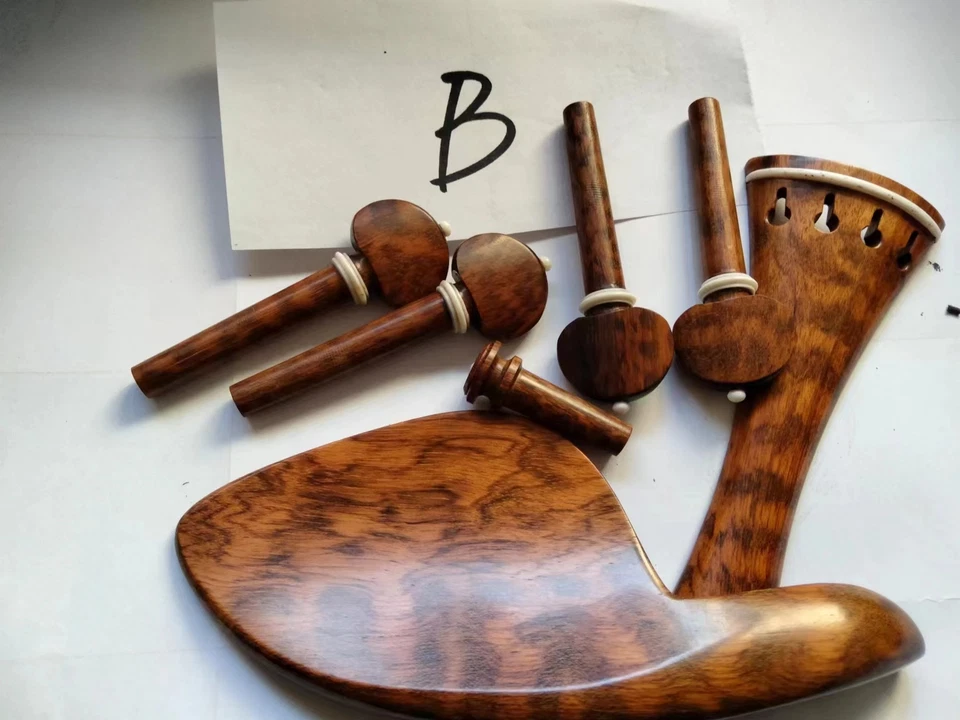 1Set Quality Snake Wood Violin Parts 4/4 Tailpiece Chin Rest 4 Violin Peg Endpin - Image 1 of 4