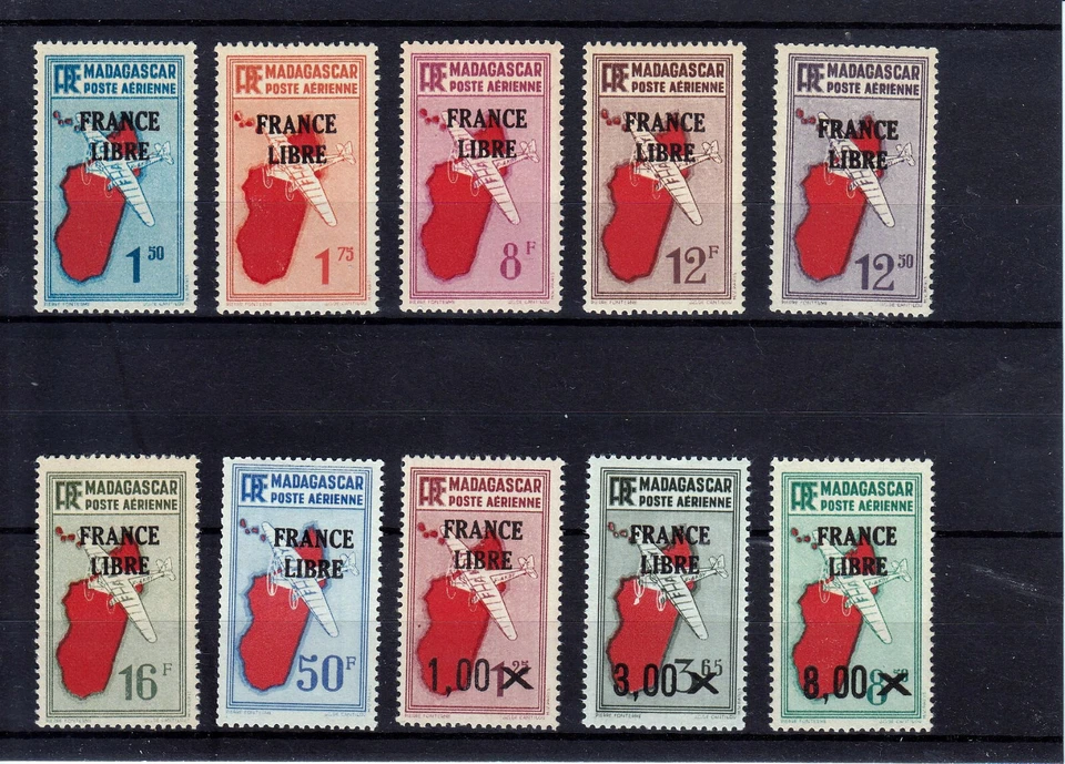 MADAGASCAR  1942 AIR MAIL  "FRANCE LIBRE"  YVERT PA 45-54 ; € 385,-  MNH** - Image 1 of 1
