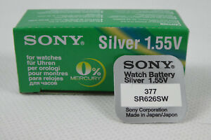 1x Sony - Murata 377 V377 Knopfzelle Uhren-Batterie SR66 SR626 AG4 SR626SW