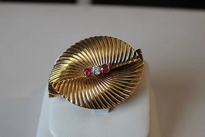 Prendedor/broche Tiffany & Co. oro 14 K diamante rubí vintage - Imagen 1 de 12