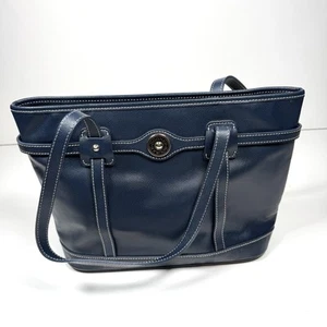 Dooney & Bourke Blue Logo Lock Tote Shoulder Bag Purse Large Leather Hand Bag - Picture 1 of 5