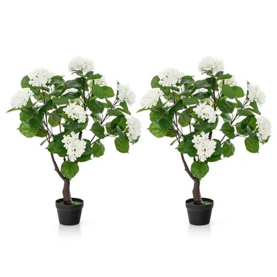 Pacote com 2 hortênsia artificial planta floral falsa com 11 flores brancas - Imagem 1 de 4