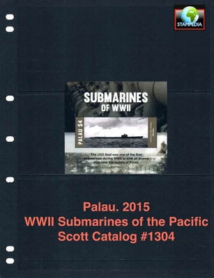 Valor Scott de $8,00 - 2015 PALAU Submarines Segunda Guerra Mundial s/s Pacífico Sur CV MNH NH UMM Foto 1 de 4