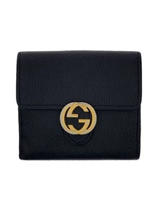 GUCCI Bi-fold Wallet with Interlocking G Pattern, Leather, Black, Solid - Picture 1 of 24