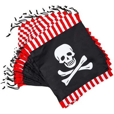 Paquete de 12 bolsas de regalo con cordón con calavera pirata para niños y niñas Foto 1 de 4