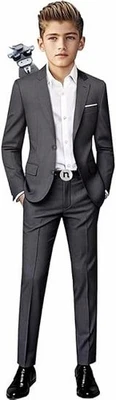 Trajes para niño Calce ajustado Muesca Solapa Formal Boda Novio Blazer Pantalones Dos Piezas Foto 1 de 4