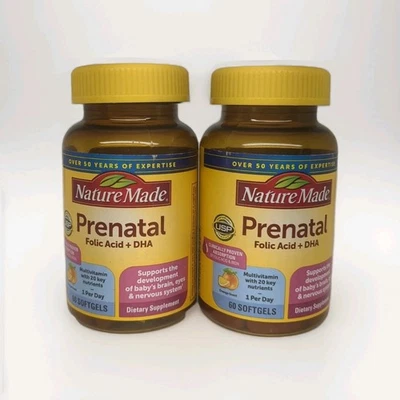 2 Nature Made Prenatal Folic Acid + 200 mg DHA 60 Soft gels Exp 05/2026 - Image 1 of 2