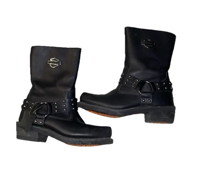 Harley Davidson Boots 6 Black Amber Moto Motorcycle Goth Chunky Zip D85514 - Image 1 of 4