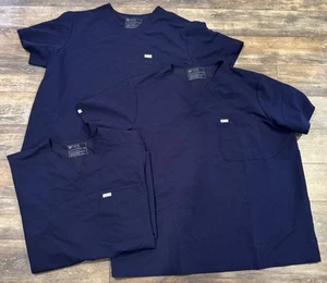 Lot 3 Figs Leon Three Pocket Nursing Medical Scrub Top Mens Navy Blue XXXL 3XL - Picture 1 of 4