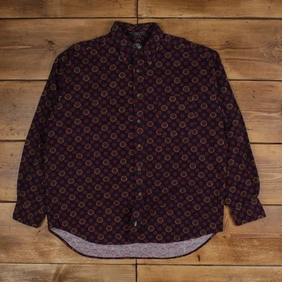 Camisa Gamuza Dockers Vintage Botón L Para Hombre Manga Larga Azul Geométrica Foto 1 de 4