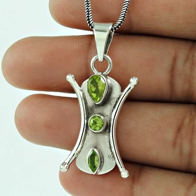 925�Sterling Silver Natural Peridot Christmas Gift August Elegant Pendant - Image 1 of 4