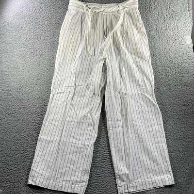 优衣库裤子女式大号白色亚麻混纺宽腿适合 30x28 领带 Y2K — 第 1/4 张图片