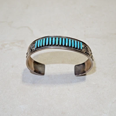Vintage Bracelet Zuni Sterling Silver Turquoise Needlepoint cuff $159- FreeShip - Image 1 of 3