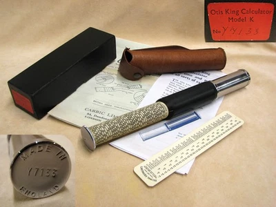 1960's Otis King Model K type C leather cased cylidrical slide rule calculator - Image 1 of 4