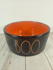 ✅ Rae Dunn 6" Halloween BOO Schwarz Orange Haustier Hundefutter Wassernapf - Bild 1 von 4