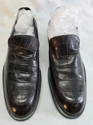 *Emporio Armani Para hombres 38 Marrón Cocodrilo Cuero Repujado Mocasines Zapatos Foto 1 de 4