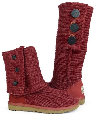 UGG Classic Cardy 5819 Burgundy Red Wool Knit Tall Button Winter Boots Sz 10 New - Image 1 of 4