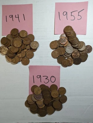 3  Lincoln Penny Rolls--1930---1941---1955--------* Free Shipping * - Image 1 of 4